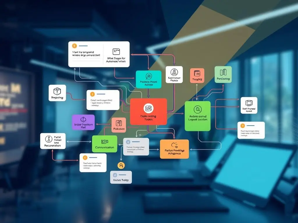 Cron Jobs for Scheduling Tasks: A colorful and intricate flowchart depicting various interconnected automation processes.